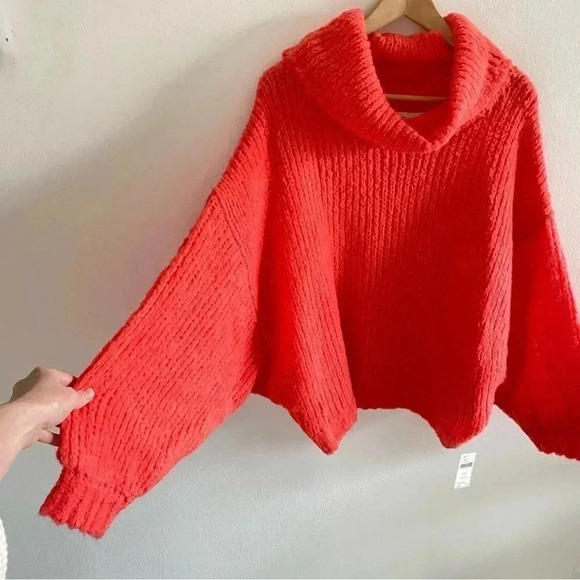 Anthropology Pilcro Zamora Cowl Neck Sweater Sz Large bright coral - Picture 12 of 14